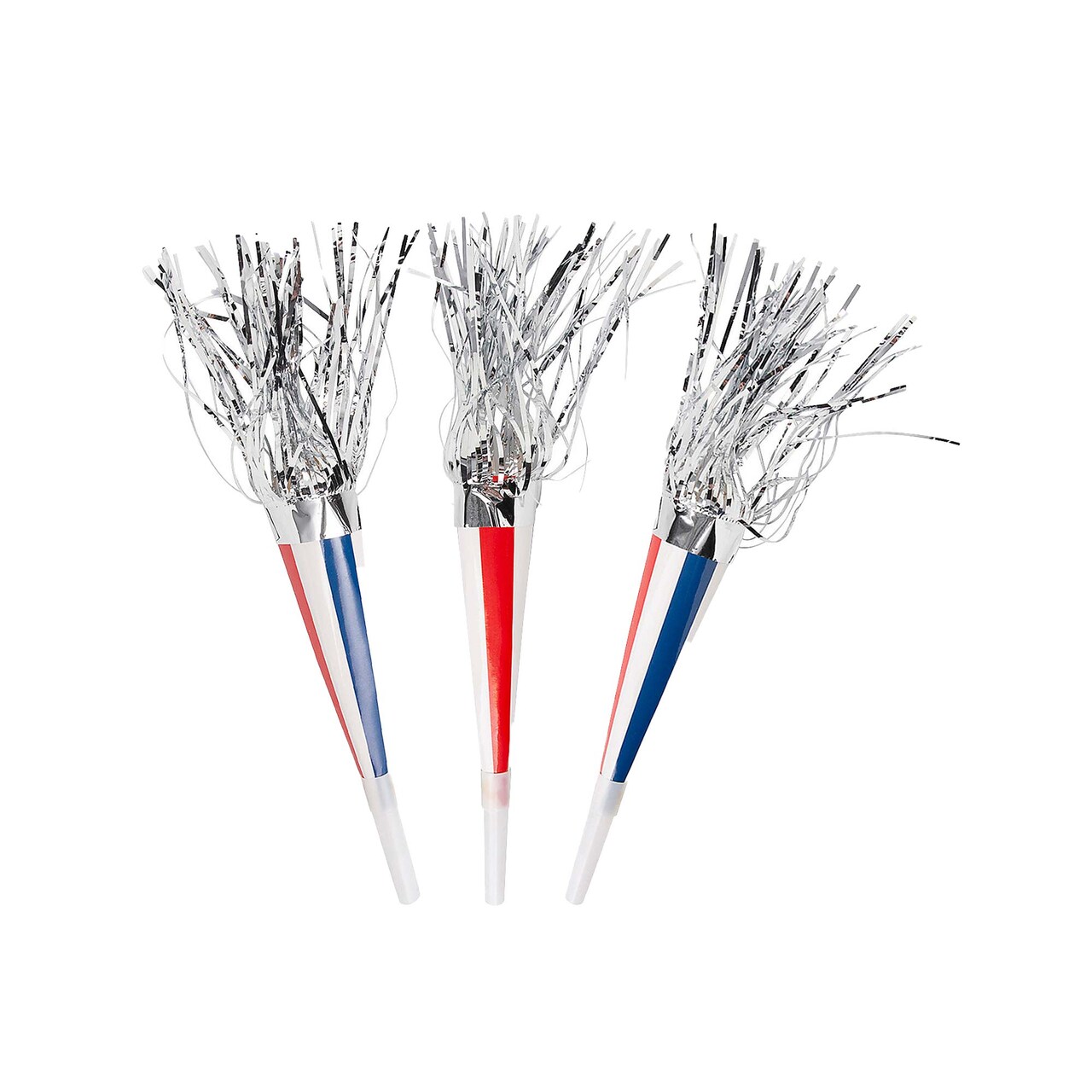 7 1/2" Patriotic Red, White & Blue Fringe Horn with Silver Fringe 12 Pc.